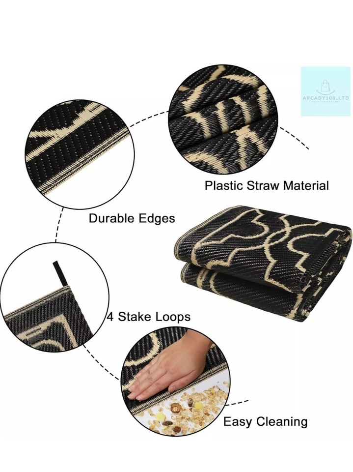 Outdoor Waterproof Reversible Rug 150x245cm Large Lightweight Mat for