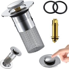 Bathroom Sink Plug Stopper Pop Up Drain Strainer with Filter Basket Anti-Clog