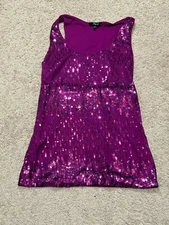 Express Womens Shirt Size Medium Purple Ribbed Embellished Sequin