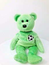 TY Beanie Babies Green Kicks Teddy Bear 8" Plush 1999 Soccer Stuffed Animal