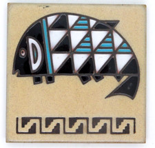 Tile Teissedre Prehistoric Fish Native American Indian Blue Accent Chips 4x4 In