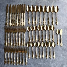Everbrite Deluxe Stainless Gold Floral Scroll Flatware Large Set of 50 Pieces
