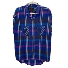 Rails x Free People Sleeveless Flannel Shirt Womens Medium Blue Pink Rayon