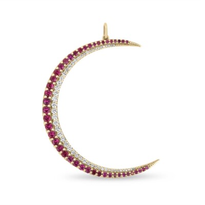 2.47tcw Natural Ruby & Diamond Large Crescent Half Moon Pendant 14K