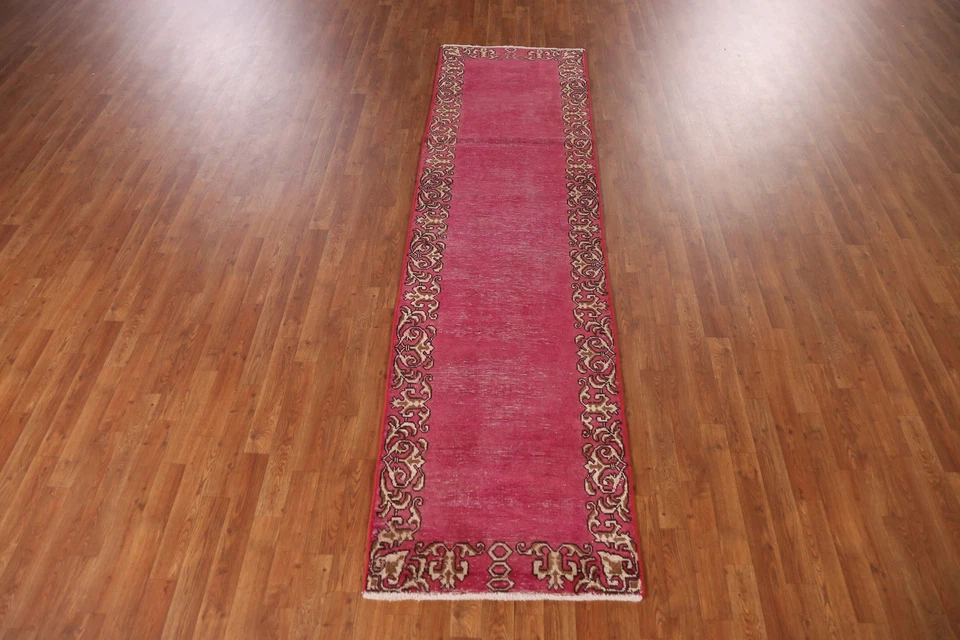 Fuchsia Pink Wool Tebriz Traditional Hand-knotted Hallway Narrow Runner Rug 2x9 - Image 3 of 4