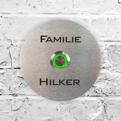 Türklingel ''Rund'' aus Edelstahl mit Gravur 90 mm Klingelschild LED
