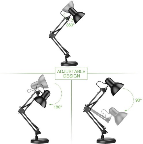 Desk Lamp Adjustable Swing Arm Clip Desk Lights E26/E27 Bulb Holder Work Study - Picture 2 of 11