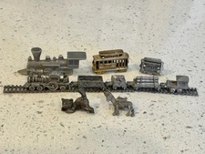Vintage Miniature Pewter Train & Tracks, RAWCLIFFE 1981 Locomotive, Donkey, Cat