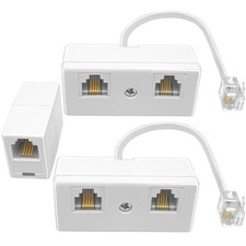 NECABLES 2 1Pack 2pcs Phone Jack Splitter 1 to 2 RJ11 6P4C 1 1 2, White