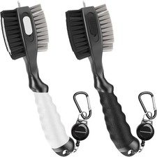 2 Pack Golf Club Brushes and Groove Cleaner 2 ft Retractable Zipline Carabiner