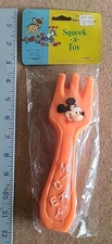 Vintage Disney Safe-Guard Squeek A Toy Mickey Mouse Danara 8" Orange Fork New