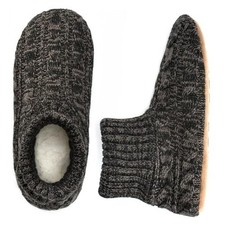 Mens Warm Slipper Socks with Grips, Fuzzy Indoor House 12-13 Cable Knit Black