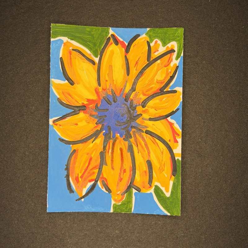 Original ACEO acrylic painting - Yellow Sun sunflower floral art by geekella
