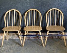 3 Ercol 2056 Windsor Chairs, Certified BS 1960 Kitemark • 1960s