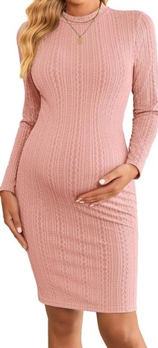 NWOT Sexy Pink Curve Hugging Mock Neck Turtleneck “Maternity” Dress Size Medium - Picture 3 of 7