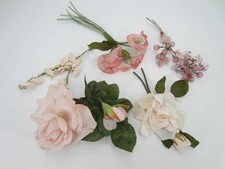 Vintage Millinery Flowers, Pink, Lavender Silk, Velvet, Paper Lot