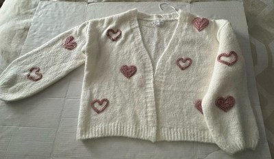 Threaded Leaf Open Front Sweater With Hearts Soft Size L