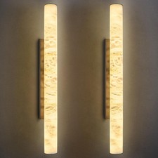 Natural Alabaster Wall Sconces Set of Two Spanish Marble Wall Light Cylinder Mod