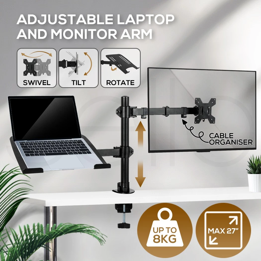 Monitor Stand Dual Arm Desk Mount Bracket Screen Laptop Tray Holder Adjustable