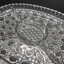 Heavy Lead Crystal Oval Relish Tray With Handles - Crossharch Geometric Design -