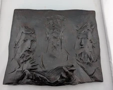 Mid Century David Aronson Bronze Plaque Three Scholars Lithuania