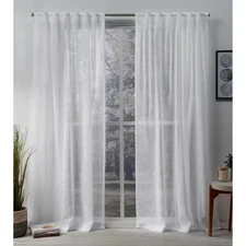 Belgian Winter White Solid Sheer Hidden Tab / Rod Pocket Curtain, 50 In. W X 84 