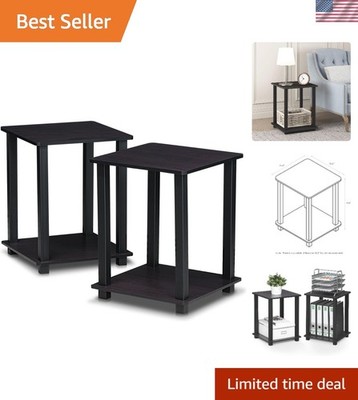 Stylish 2-Pack Modern End Tables with 2-Tier Storage - Dark Walnut Finish