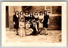 Vtg B&W Snapshot Elegant Women's Group Outside Church 1940s