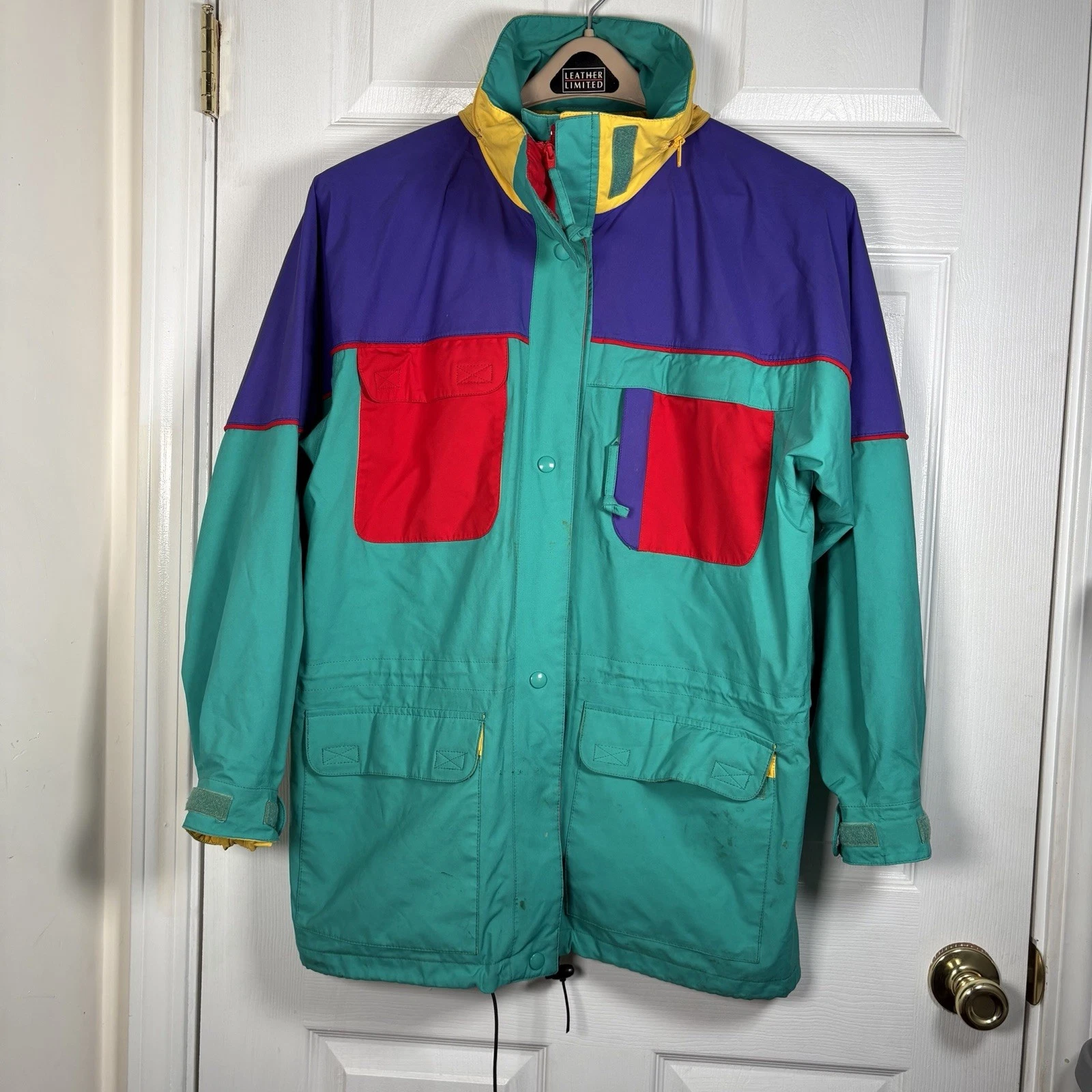Vintage Eddie Bauer Colorblock Ski Jacket Mens Large Retro 90s Hooded