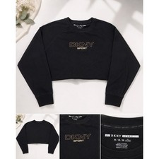 DKNY Sport Women s Black Cropped Logo Sweatshirt Pullover Size M