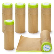 6 Rolls Pre-Taped Masking Paper for Painting, 12 Inch x 30 Feet Tape and Drap...