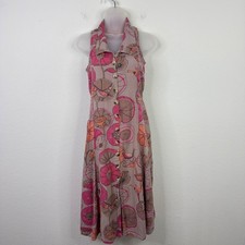 Bombay Paisley Dress Womens S Floral Bird Linen Blend Abstract Mod Boho Coastal