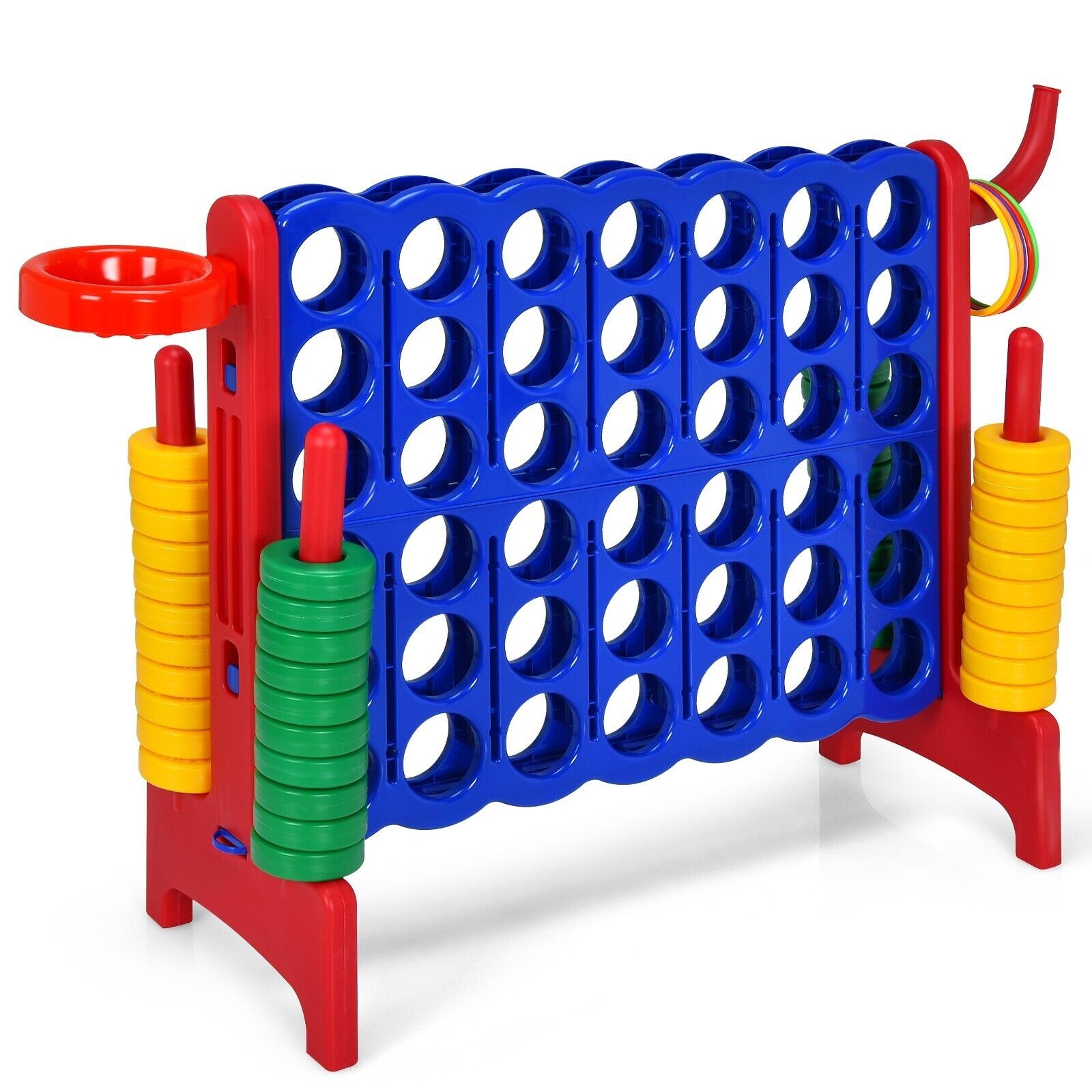 Giant 4 in a Row Game Jumbo Connect 4 Garden Games w/42 Rings Basketball Hoop