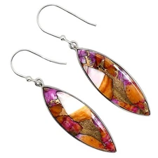 Kingman Orange Dahlia Turquoise 925 Sterling Silver Earrings Jewelry E-1001