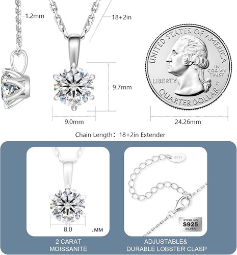 KRKC Moissanite Pendant Solitaire Necklace for Women, 0.5CT/1CT/2CT/3CT/4CT... - Picture 4 of 14