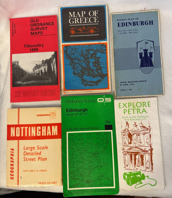 VINTAGE MAP LOT ORDNANCE SURVEY EDINBURGH NOTTINGHAM GREECE PETRA