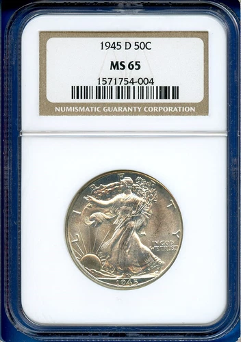 1945 D NGC MS65 Walking Liberty Half Dollar 50c US Mint Silver Coin 1945-D MS-65