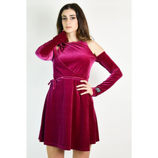 Versace Jeans Couture Open Shoulder Velvet Wrap Mini Dress Pink Size 8