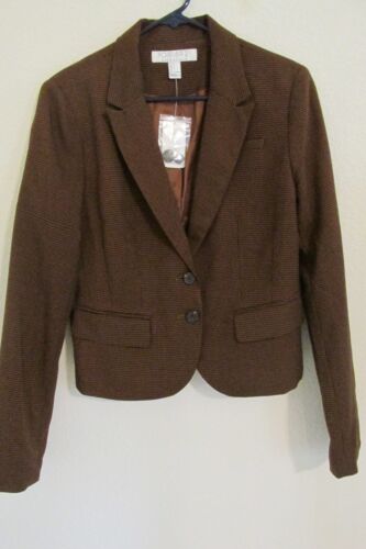 New Women's Forever 21 Essentials Brown & Black Houndstooth Blazer Jacket Large - Picture 1 of 4