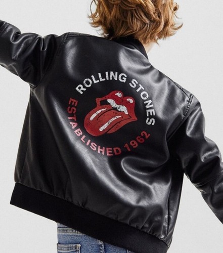 Zara Kids Unisex Rolling Stones Faux Leather Jacket Hooded Size 13-14 (large) - Picture 12 of 12