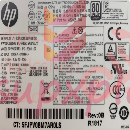 1PC HP 300W PSU PS-6301-07 832005-001 ATX300W Power Supply 4 HP Omen 510 560 570 - Picture 2 of 4