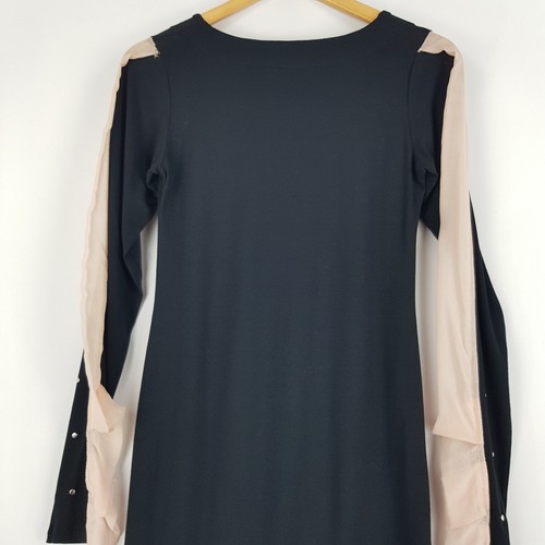 Daviseyes Womens Size 8 Black Straight Bodycon Dress Long Sheer Feature Sleeves - Picture 15 of 19