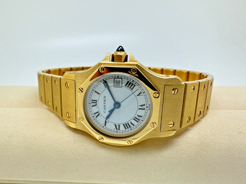 CARTIER Santos Ronde Octagon Automatik 18kt Gelbgold Box 98,8g - Picture 2 of 8