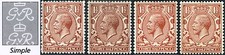 1912-24 KGV Royal Cypher 1½d Concise Shades SG 362, 363, 364, 365