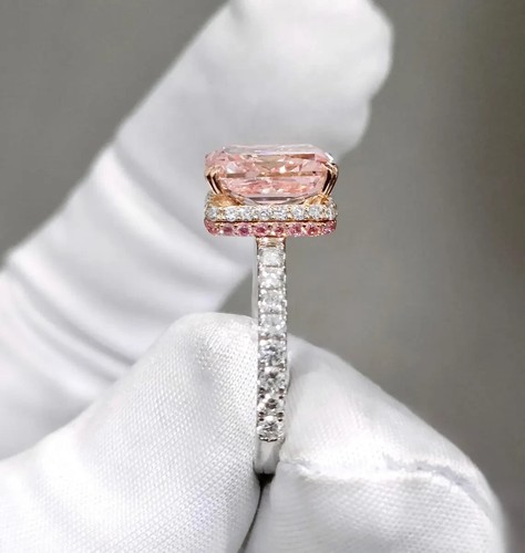 Radiant 4.40Ct IGI Fancy Vivid Pink Lab-Grown Diamond Hidden Halo Ring 14k Gold - Picture 6 of 13