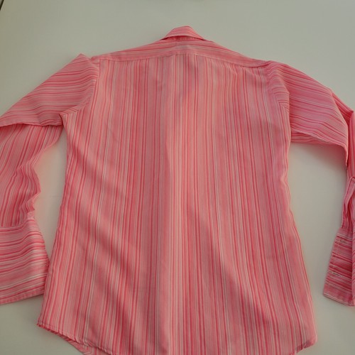 Camicia vintage Hampshire House Van Heusen arancione fluo rosa righe polsino francese med - Foto 5 di 12