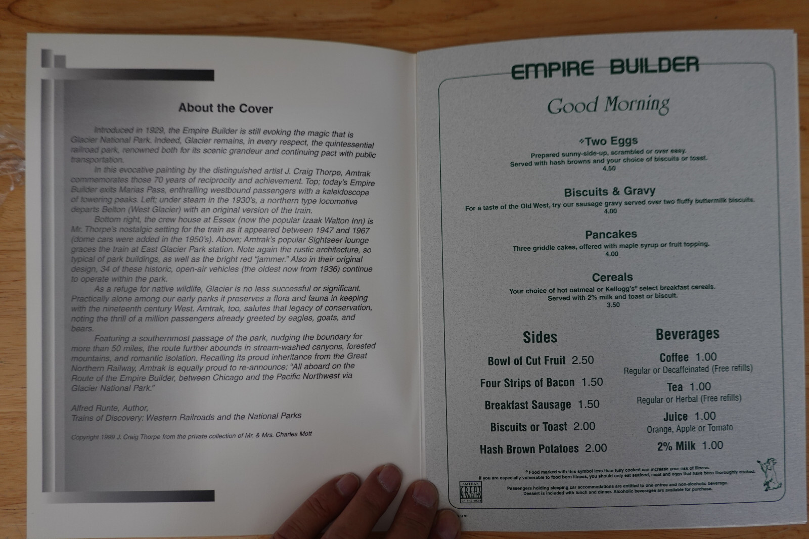 Amtrak Vintage EMPIRE BUILDER 70TH ANNIVERSARY COMMEMORATIVE dining car menu