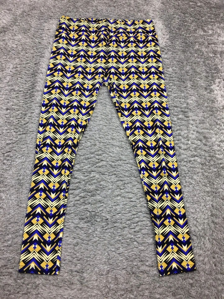 Leggings Lularoe altos y curvilíneos para mujer amarillo azul rosa diseño de flores a cuadros Foto 3 de 4
