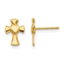 Madi K Kid's Earrings 14k Yellow Gold Polished Heart Cross Post Button