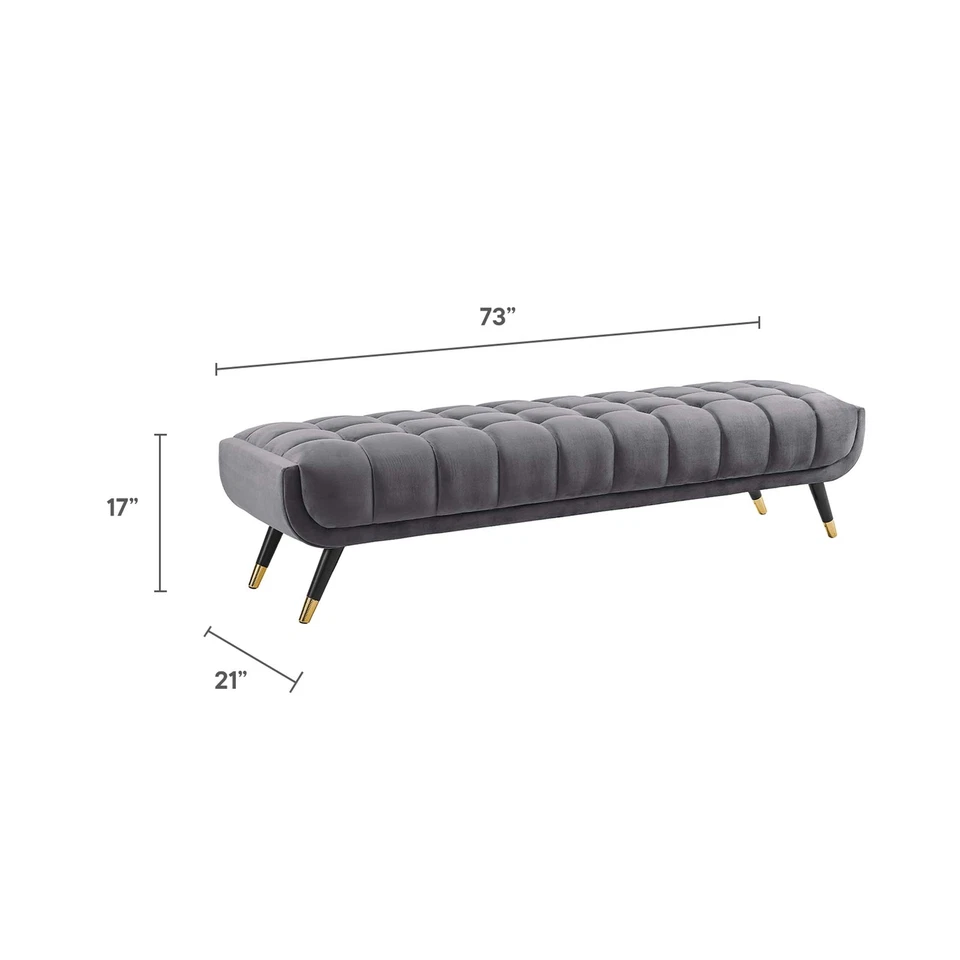 Modway Adept Mid-Century Modern Velvet Upholstered Tufted Accent Bench in Gray - Image 3 of 4